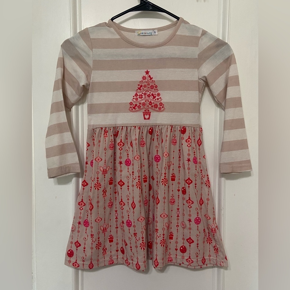 Sunshine Swing girls 5 novelty Christmas tree print casual dress nightgown GUC